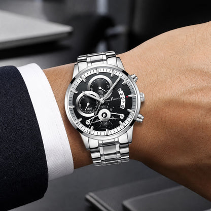 KnT-1025 Moonphase Chronograph Watch - Silver Black
