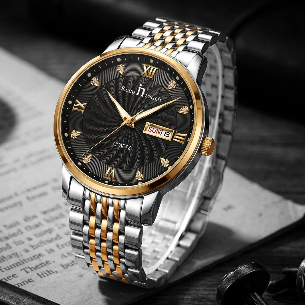 KnT-6617 Silver Black Watch - Silver Gold Black - Silver Gold Black