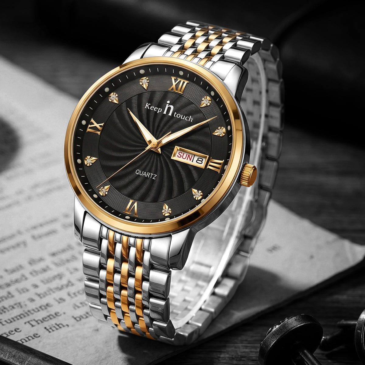 KnT-6617 Silver Black Watch - Silver Gold Black