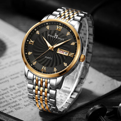 KnT-6617 Silver Black Watch - Silver Gold Black