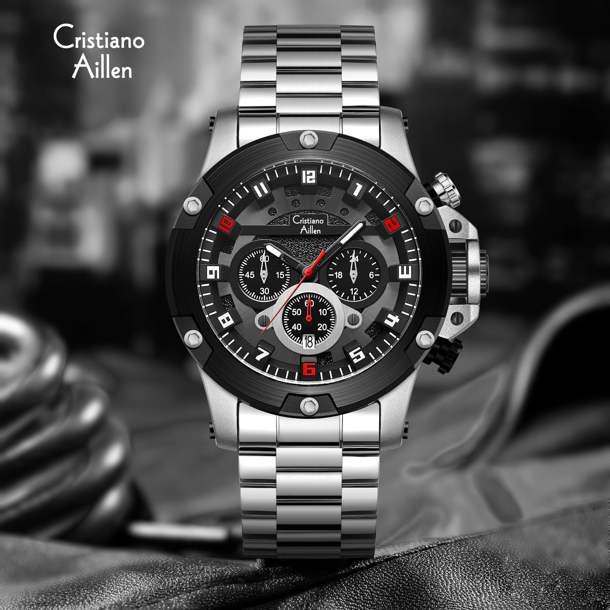 CA-9838 Multifunction Chronograph Watch - Silver Black