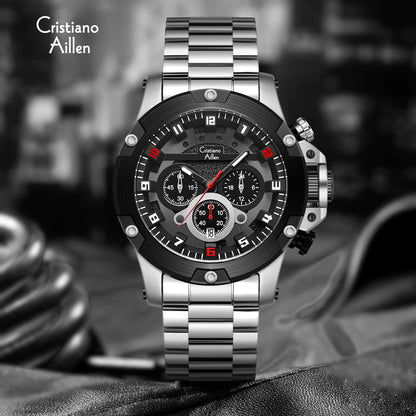 CA-9838 Multifunction Chronograph Watch - Silver Black