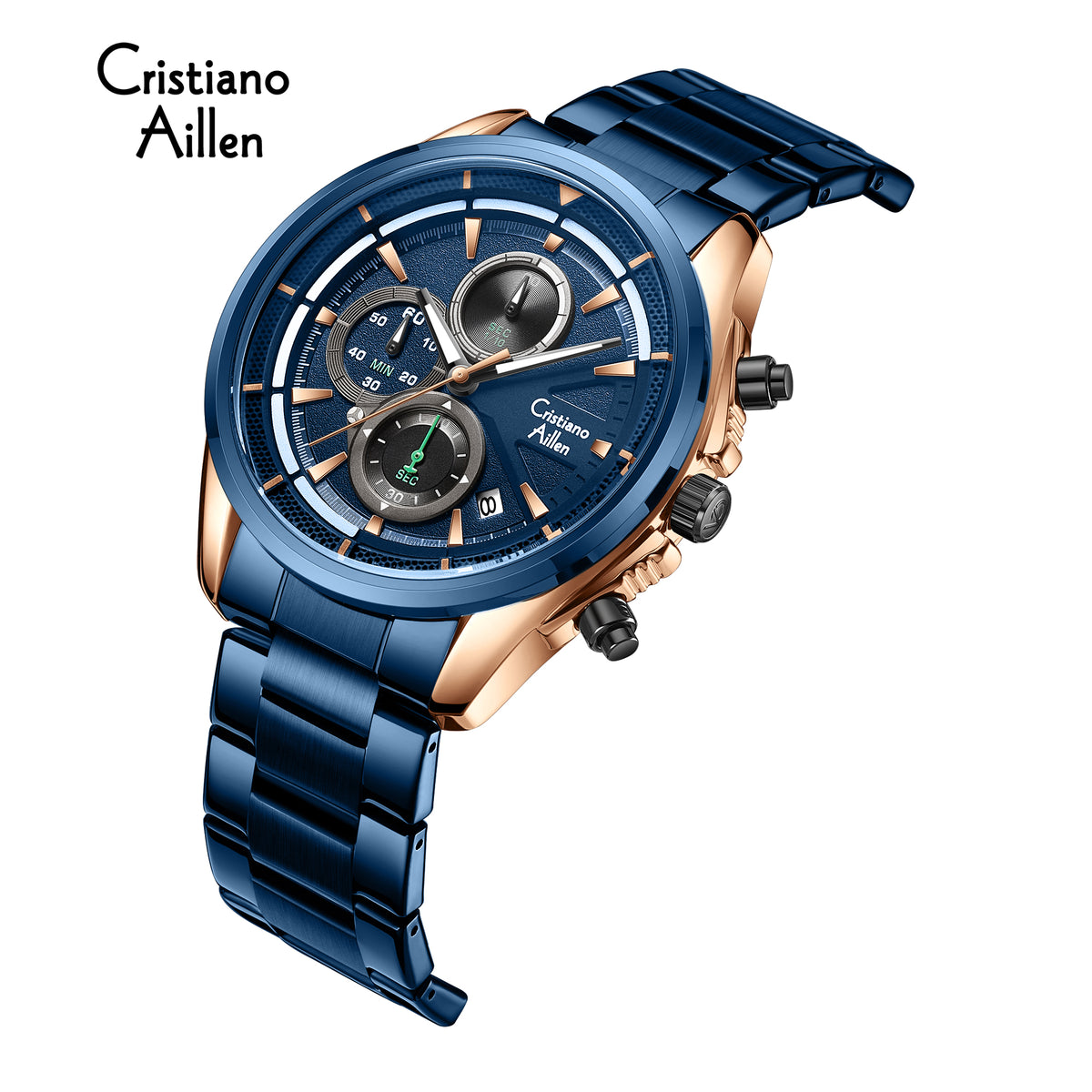 CA-8890 Multifunction Analog Watch - Blue Rose Gold