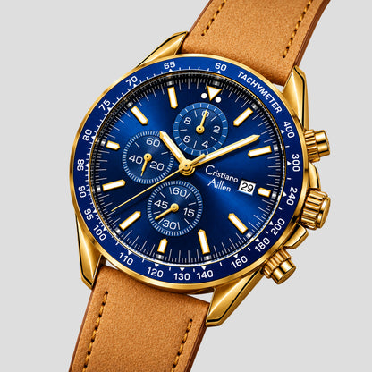 CA-1028 Leather Chronograph Watch - Blue