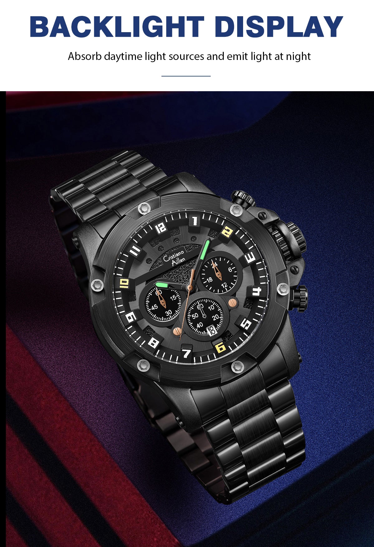 CA-9838 Multifunction Chronograph Watch - Black-Blue