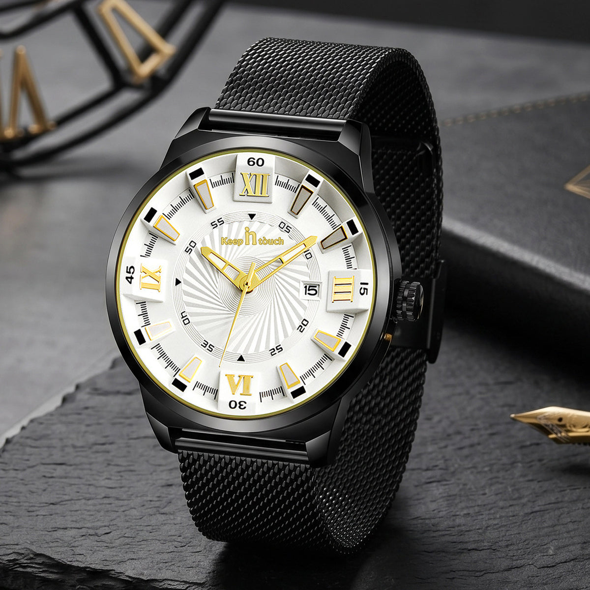 KnT-6615 Analog Watch - Black Silver