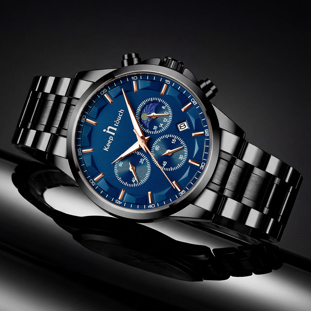 KnT-1026 Moonphase Multifunction Watch - Black Blue - Black Blue