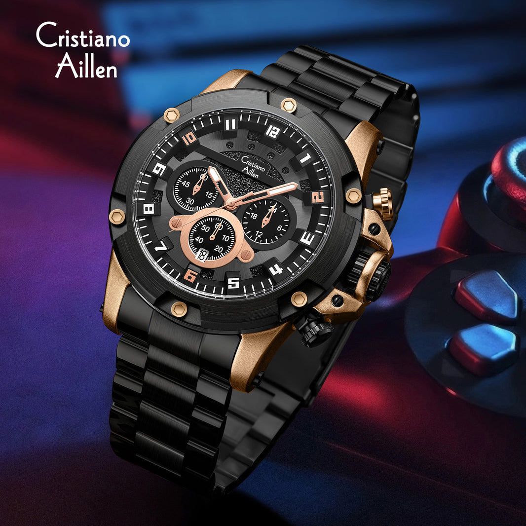 CA-9838 Multifunction Chronograph Watch - Black Rose Gold - Black Rose Gold