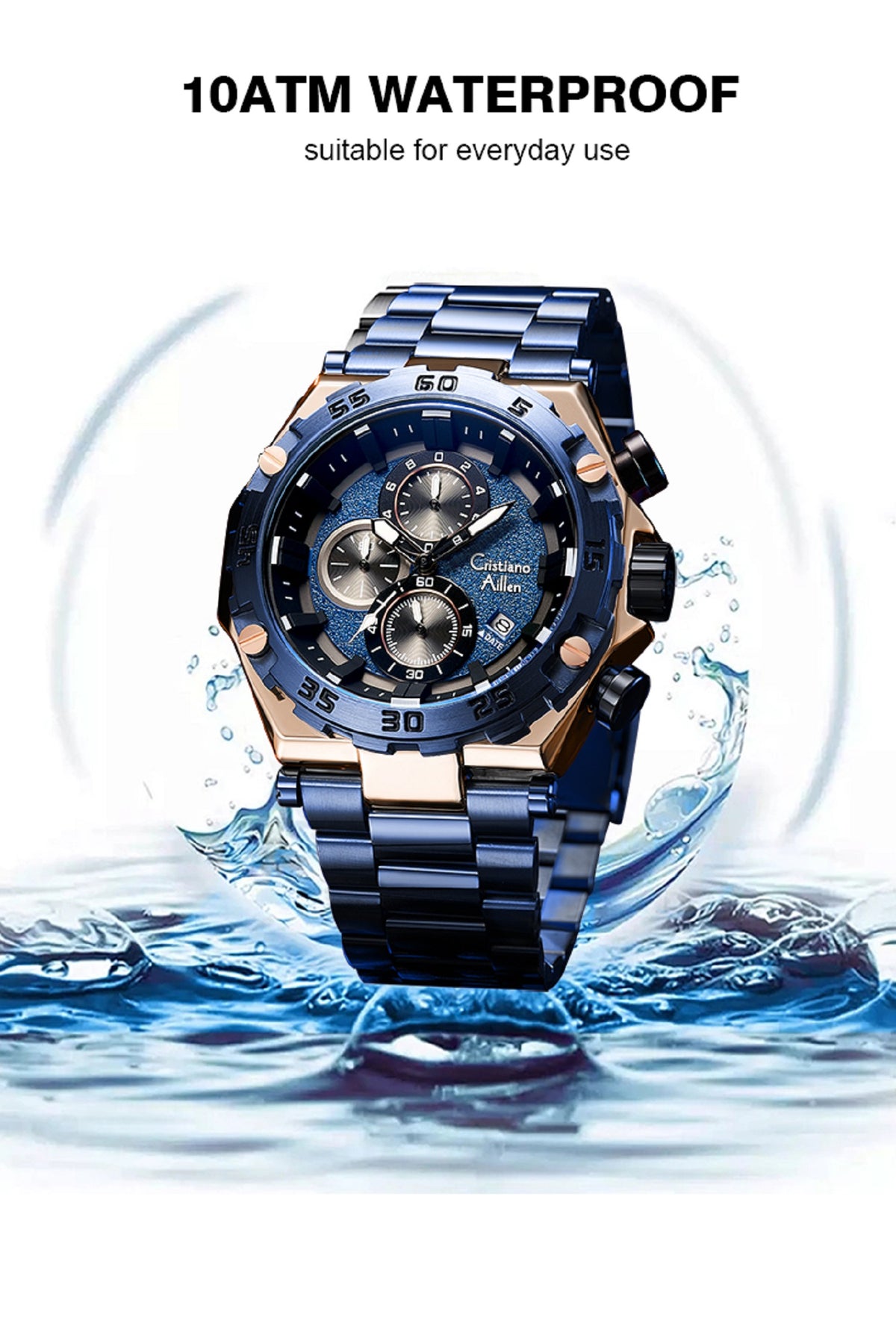 CA-9840 Chronograph Watch - Blue Rose Gold