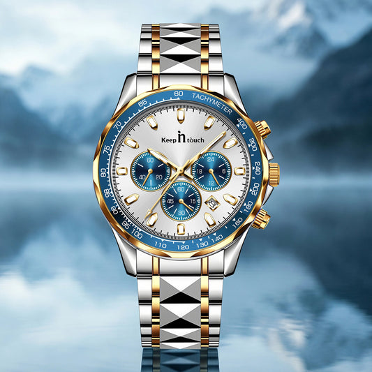 KnT-1027 Tachymeter Chronograph Watch - Silver Gold Silver Blue