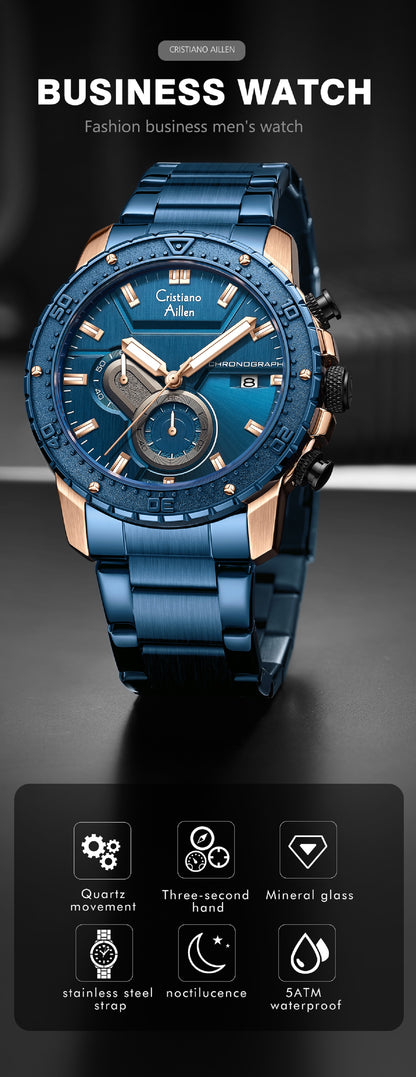 CA-8900 Chronograph Watch - Blue Rose Gold