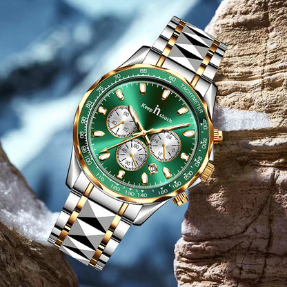 KnT-1027 Tachymeter Chronograph Watch - Silver Gold Green