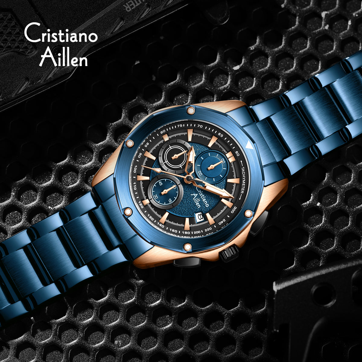 CA-8899 Multifunction Chronograph Watch - Blue Rose Gold