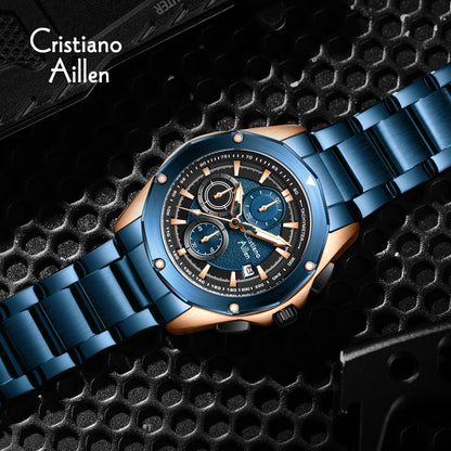 CA-8899 Multifunction Chronograph Watch - Blue Rose Gold