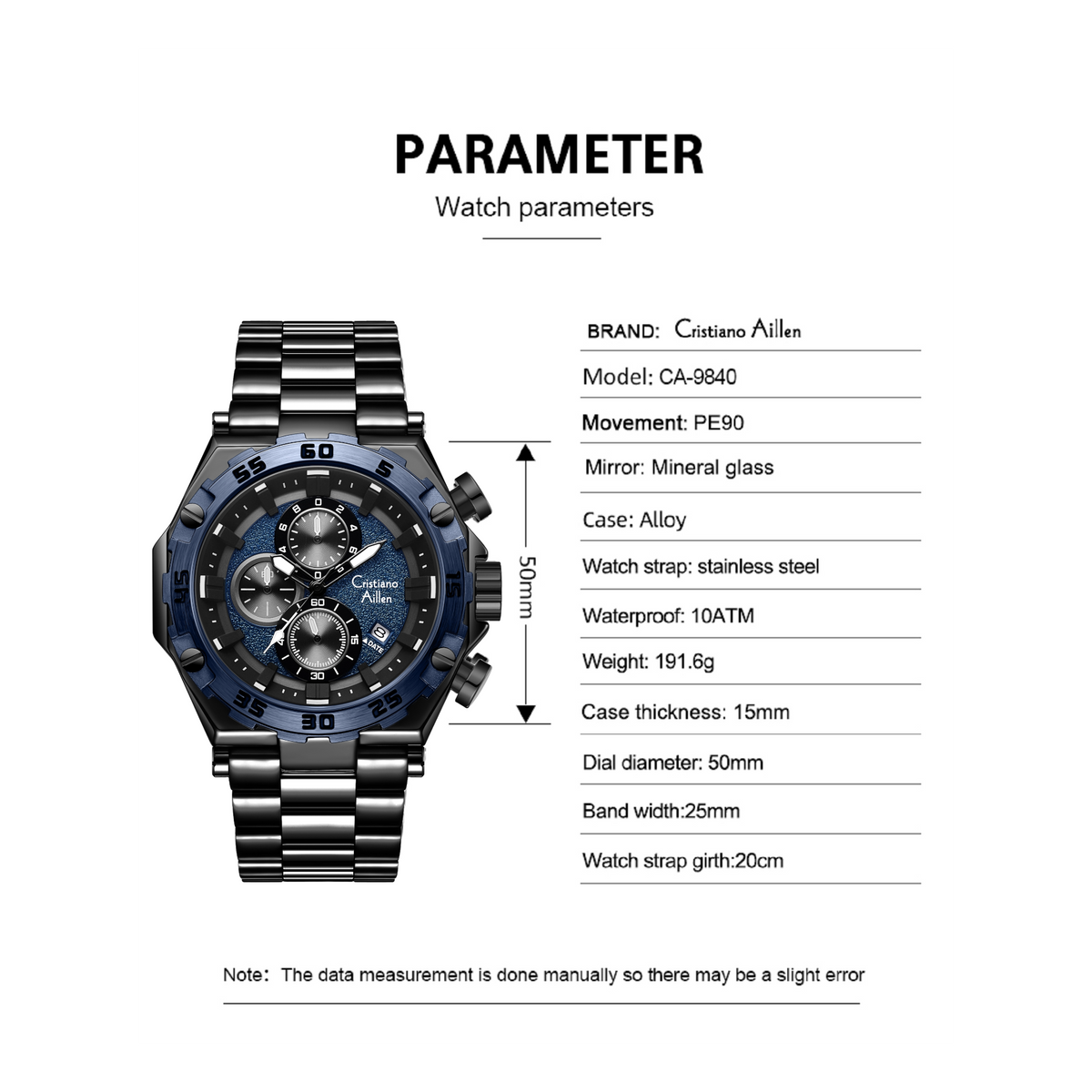 CA-9840 Chronograph Watch - Black-Blue
