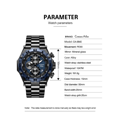 CA-9840 Chronograph Watch - Black-Blue