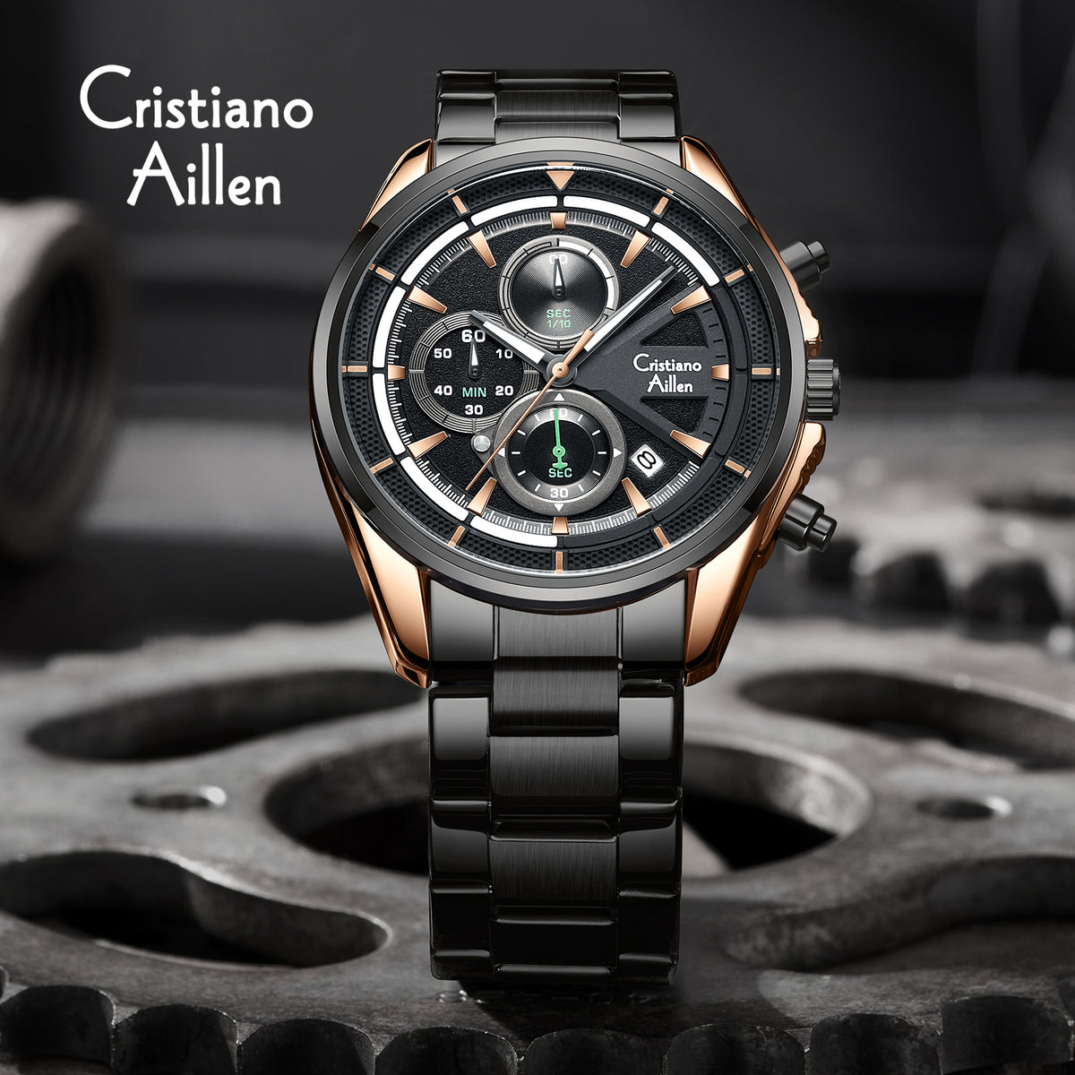 CA-8890 Multifunction Analog Watch - Black Rose Gold
