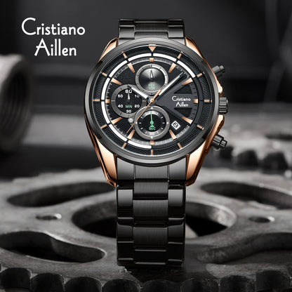 CA-8890 Multifunction Analog Watch - Black Rose Gold