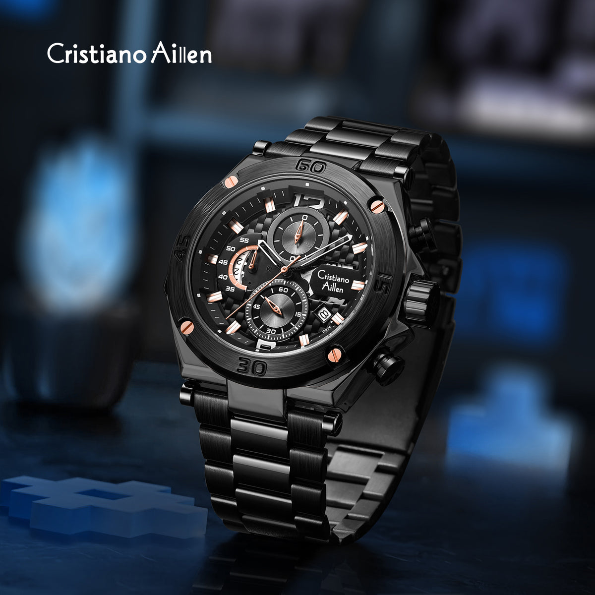CA-9839 Chronograph Watch - Black Rose Gold