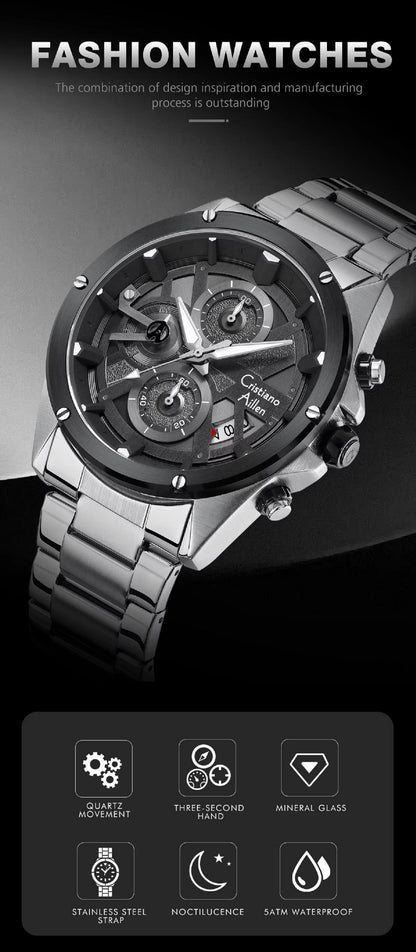 CA-8895 Metal Bracelet Chronograph Watch - Silver Black