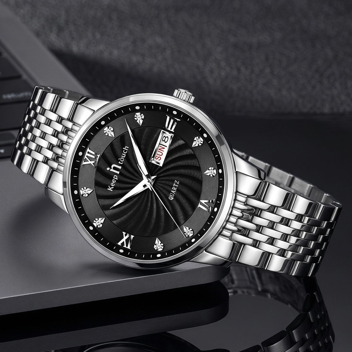 KnT-6617 Silver Black Watch - Silver Black