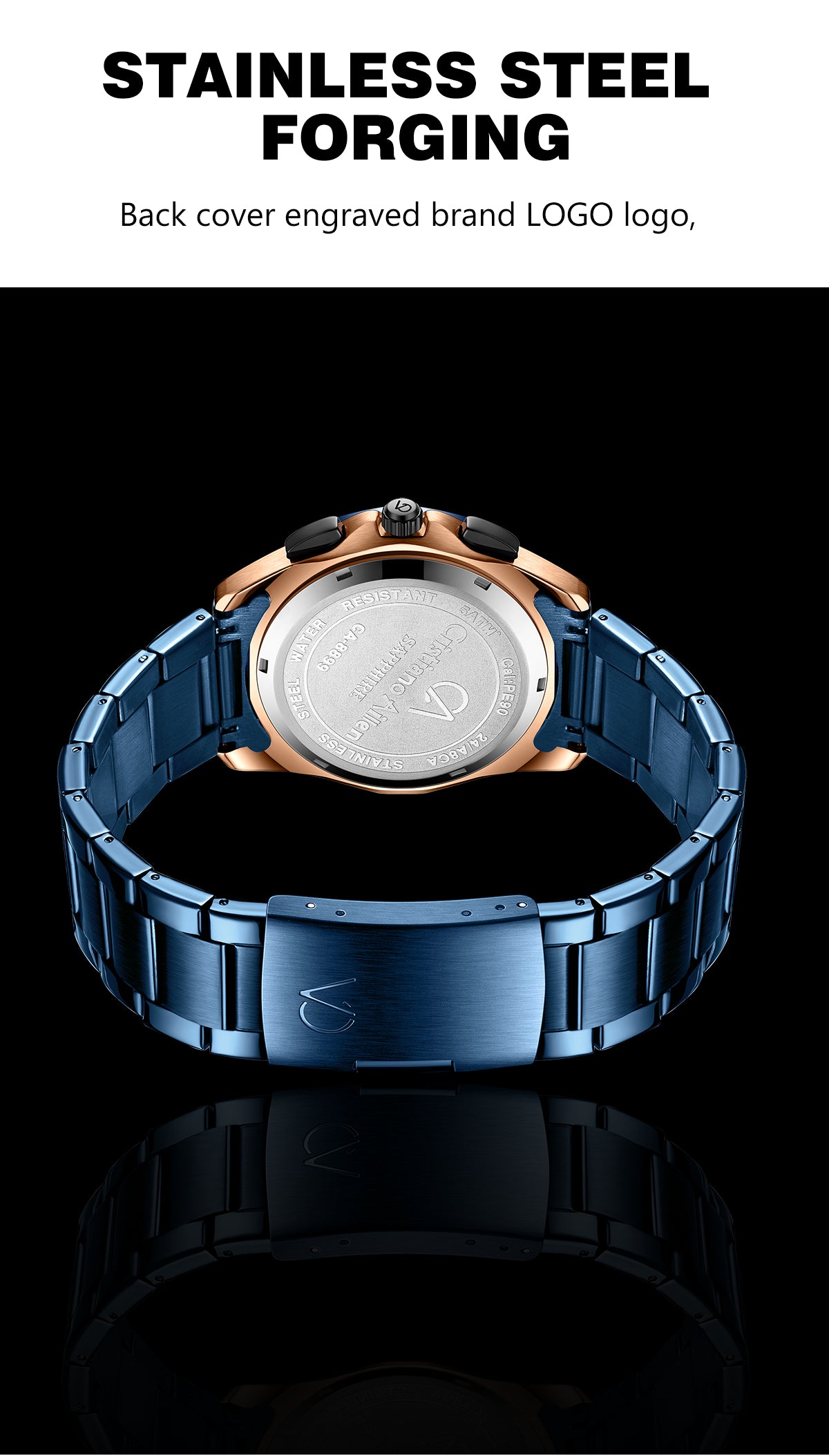 CA-8899 Multifunction Chronograph Watch - Blue Rose Gold