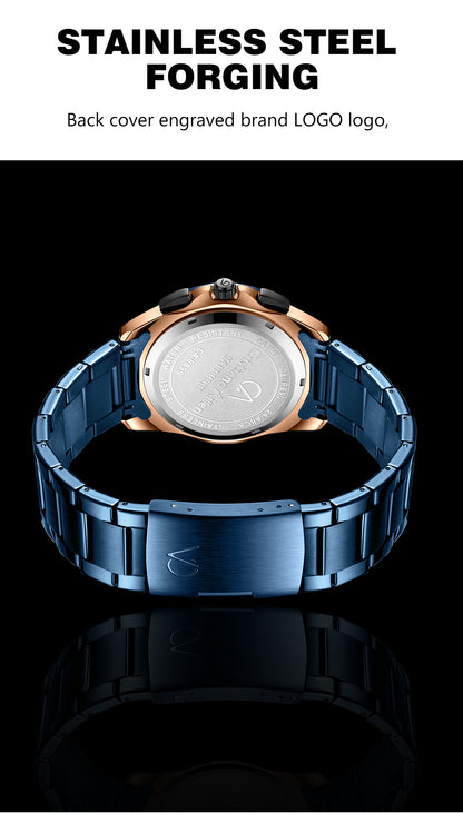 CA-8899 Multifunction Chronograph Watch - Blue Rose Gold