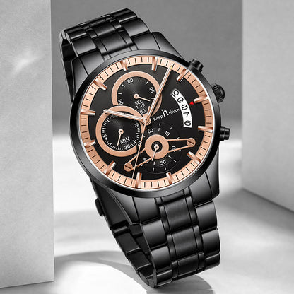 KnT-1025 Moonphase Chronograph Watch - Black Rose Gold Black
