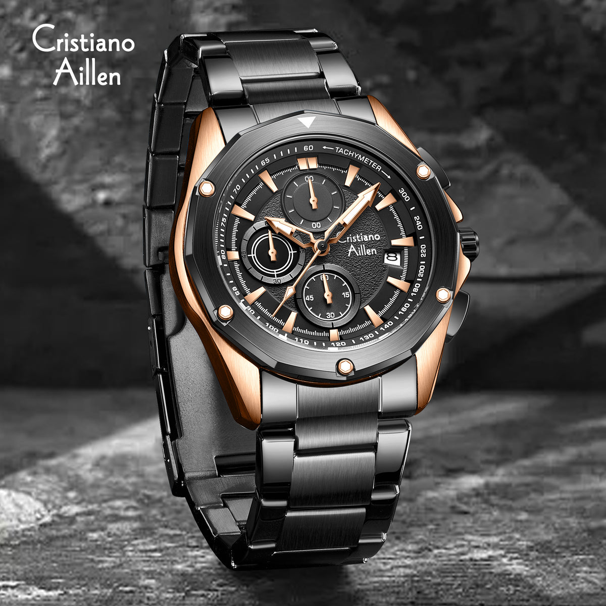 CA-8899 Multifunction Chronograph Watch - Black Rose Gold