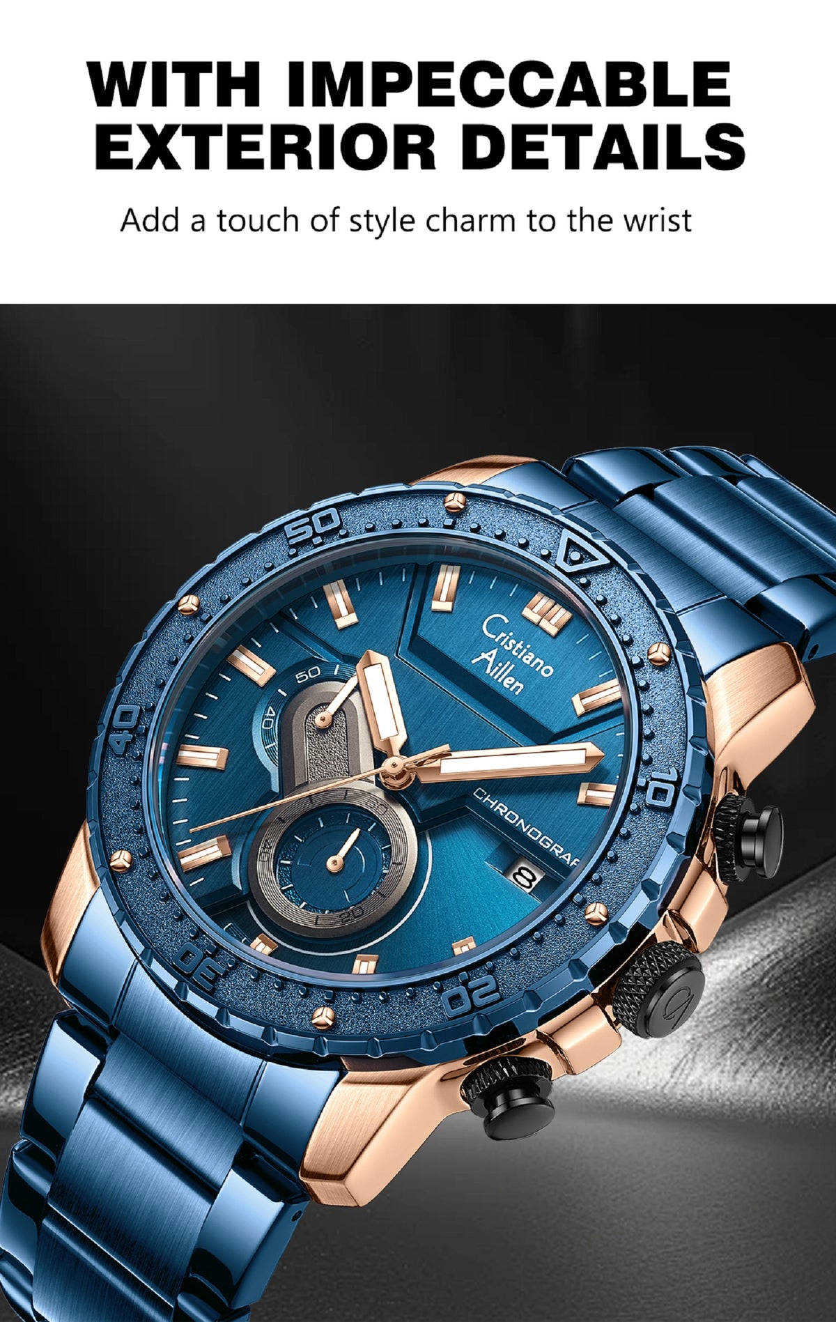 CA-8900 Chronograph Watch - Blue Rose Gold