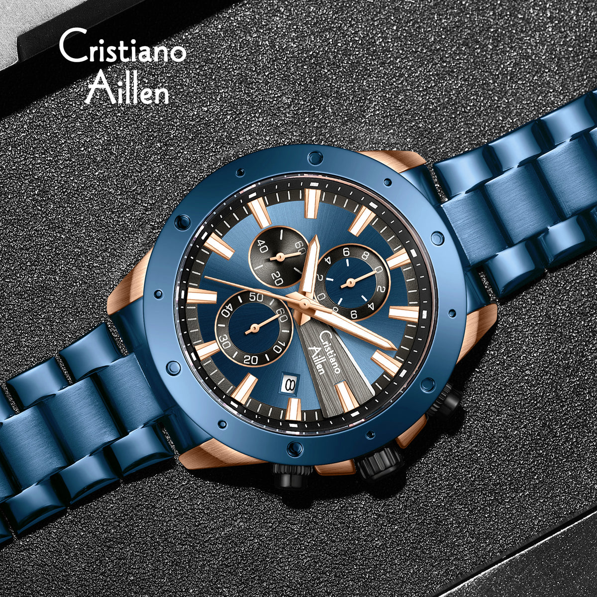 CA-8897 Chronograph Watch - Blue Rose Gold