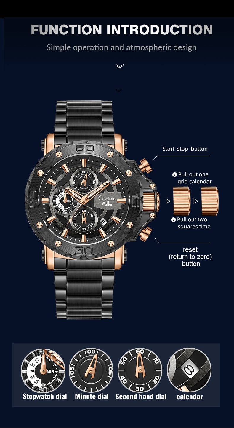 CA-9841 Chronograph Watch - Black Rose Gold