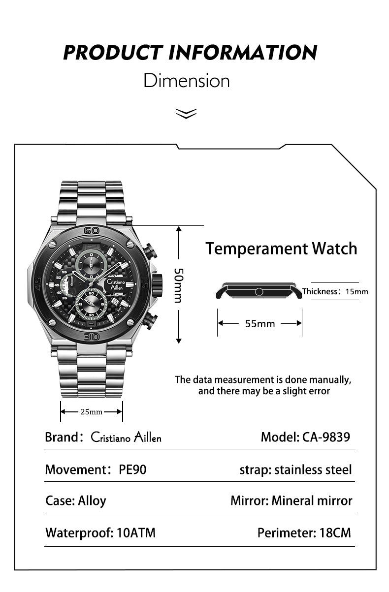 CA-9839 Chronograph Watch - Silver Black