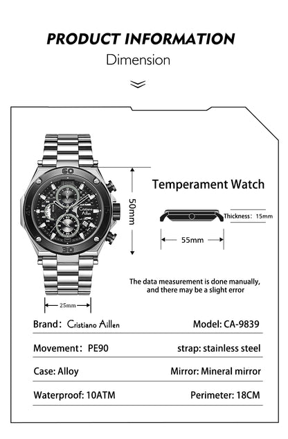CA-9839 Chronograph Watch - Silver Black