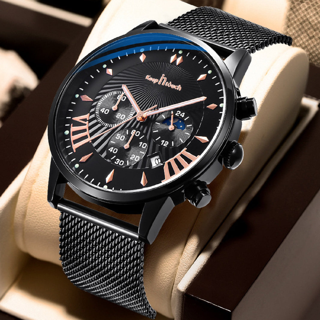 KnT-1021 Mesh Strap Watch - Black-Blue - Black-Blue