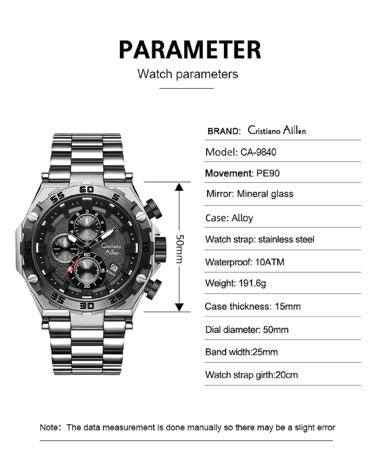 CA-9840 Chronograph Watch - Silver Black