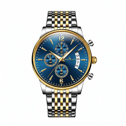 KnT-1020 Steel Chronograph Watch - Silver Gold Blue