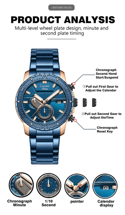 CA-8900 Chronograph Watch - Blue Rose Gold