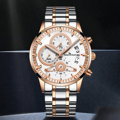 KnT-1025 Moonphase Chronograph Watch - Silver Rose Gold White