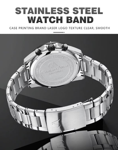 CA-8895 Metal Bracelet Chronograph Watch - Silver Black