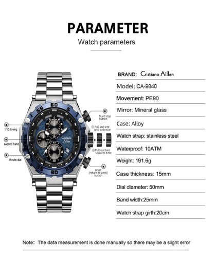 CA-9840 Chronograph Watch - Silver blue