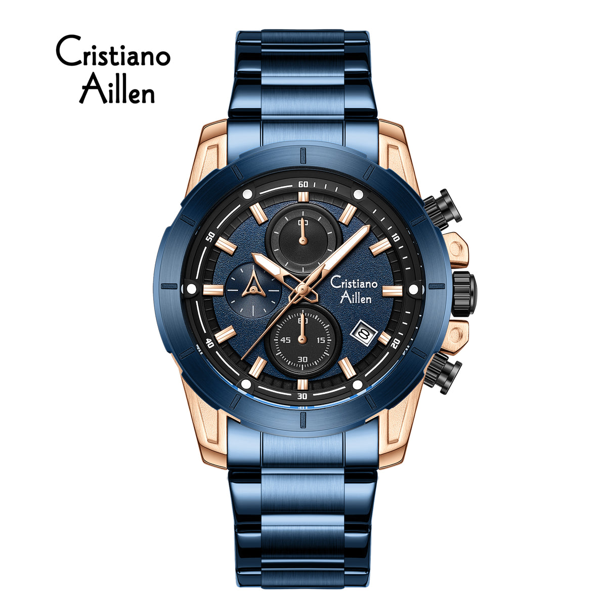 CA-8893 Multifunction Chronograph Watch - Blue Rose Gold