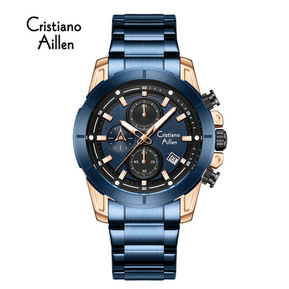 CA-8893 Multifunction Chronograph Watch - Blue Rose Gold