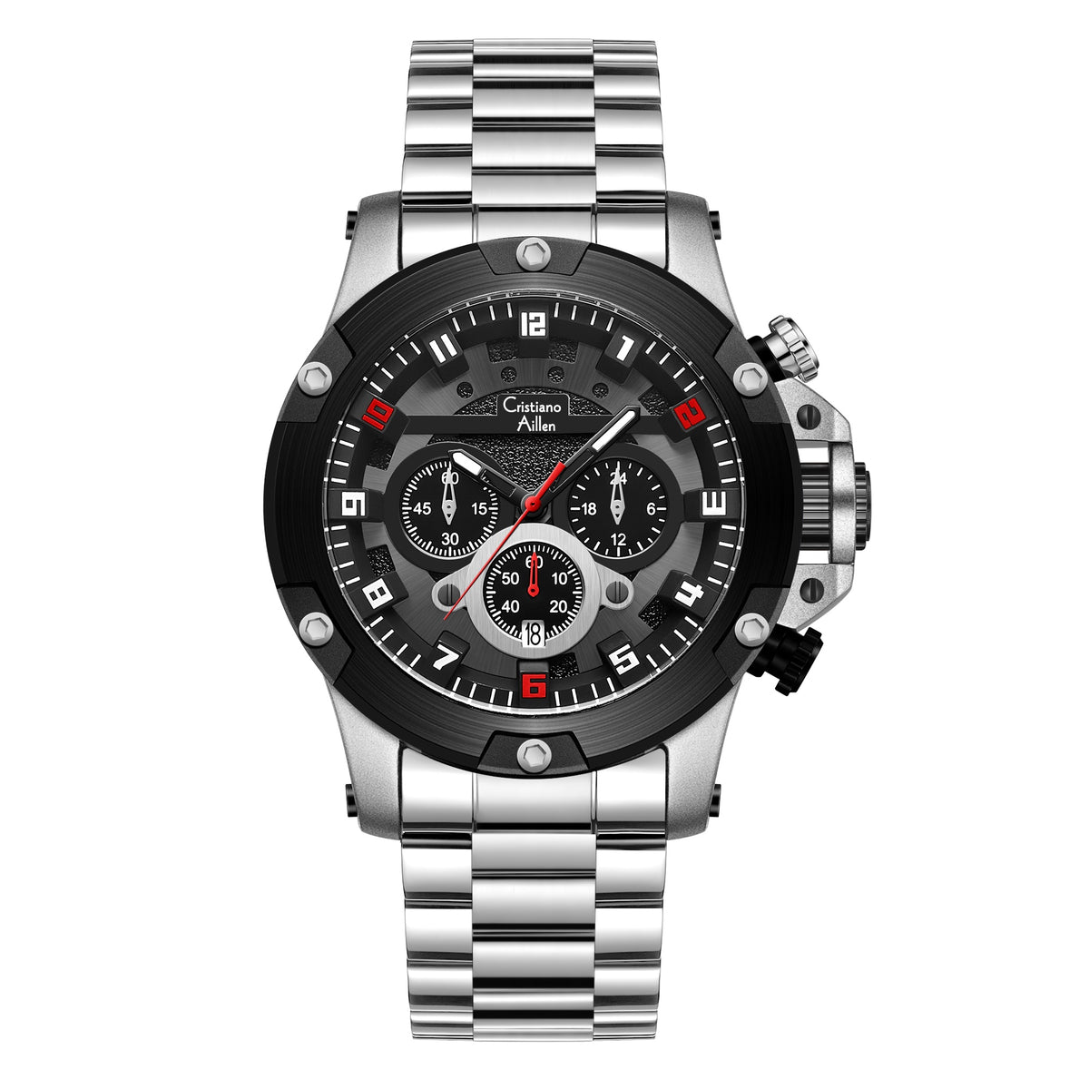 CA-9838 Multifunction Chronograph Watch - Silver Black