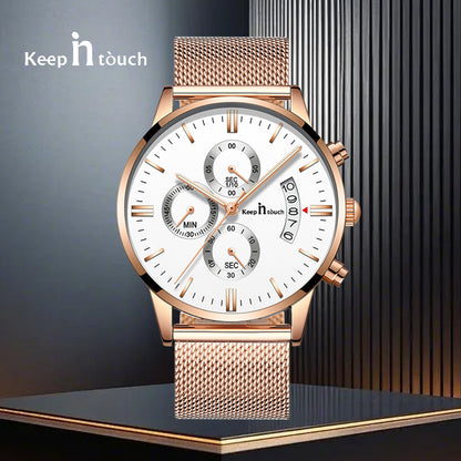 KnT-1024 Mesh Classic Watch - Rose Gold White