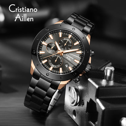 CA-8897 Chronograph Watch - Black Rose Gold