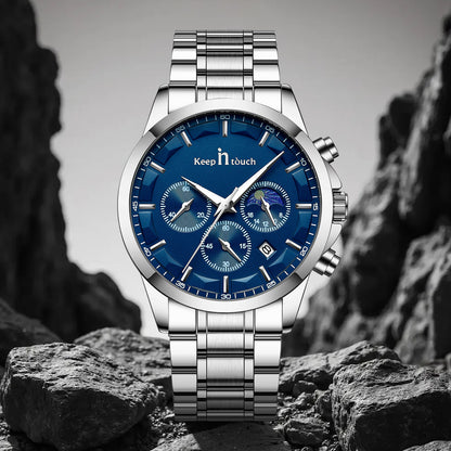 KnT-1026 Moonphase Multifunction Watch - Silver Blue