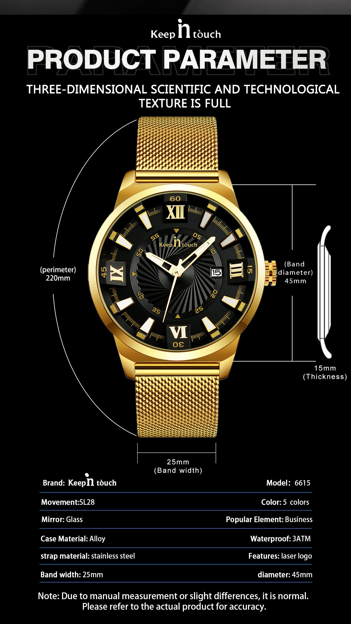 KnT-6615 Analog Watch - Gold Black