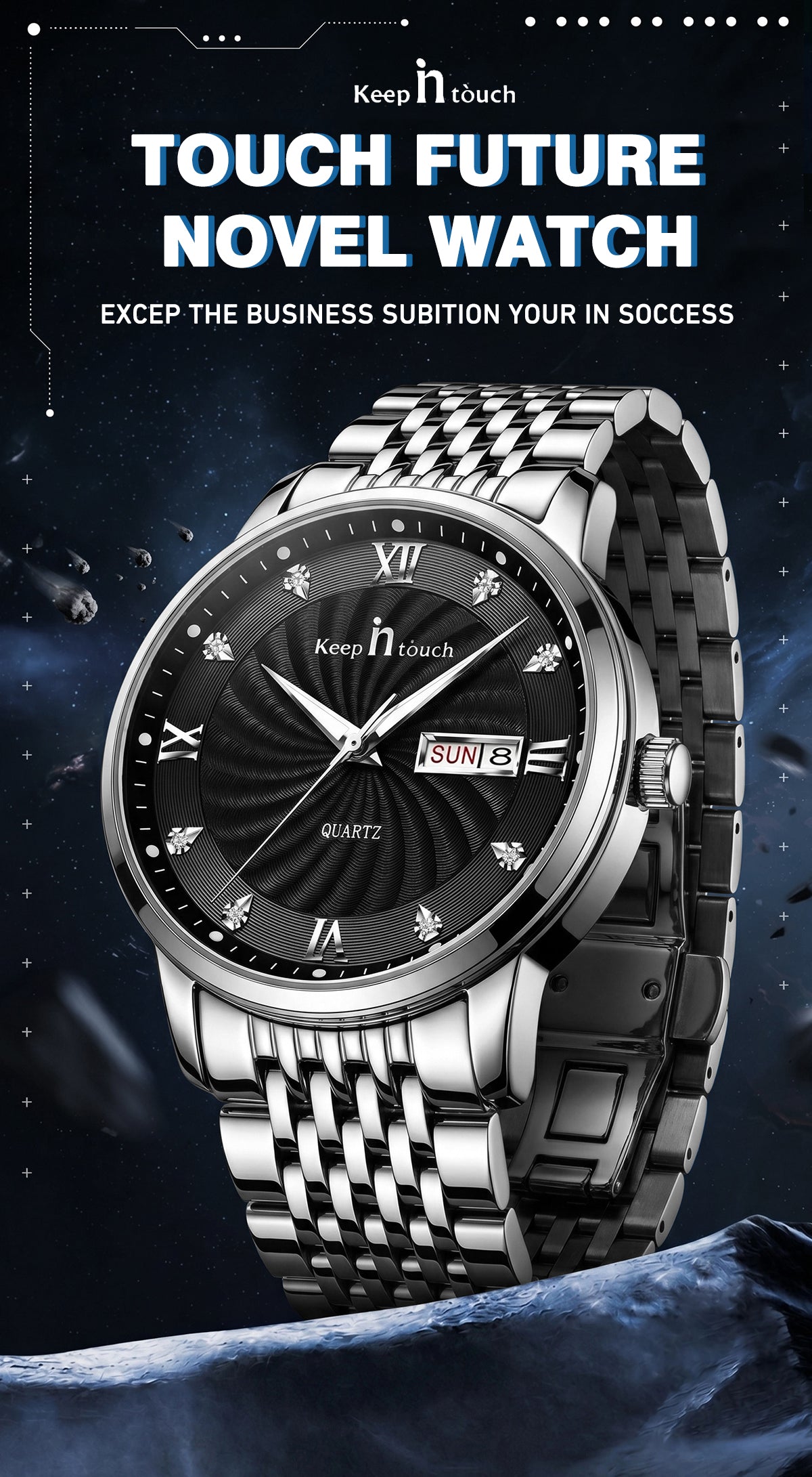 KnT-6617 Silver Black Watch - Silver Black