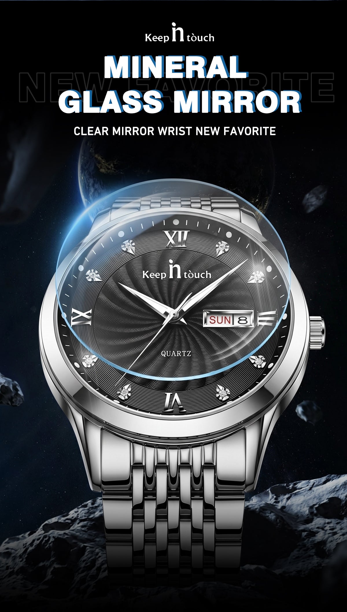 KnT-6617 Silver Black Watch - Silver Black